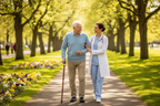 old man walking in park with nurse