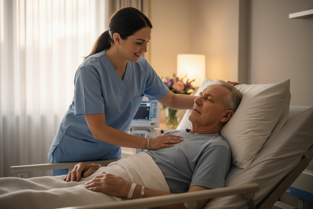 old sick man with nurse