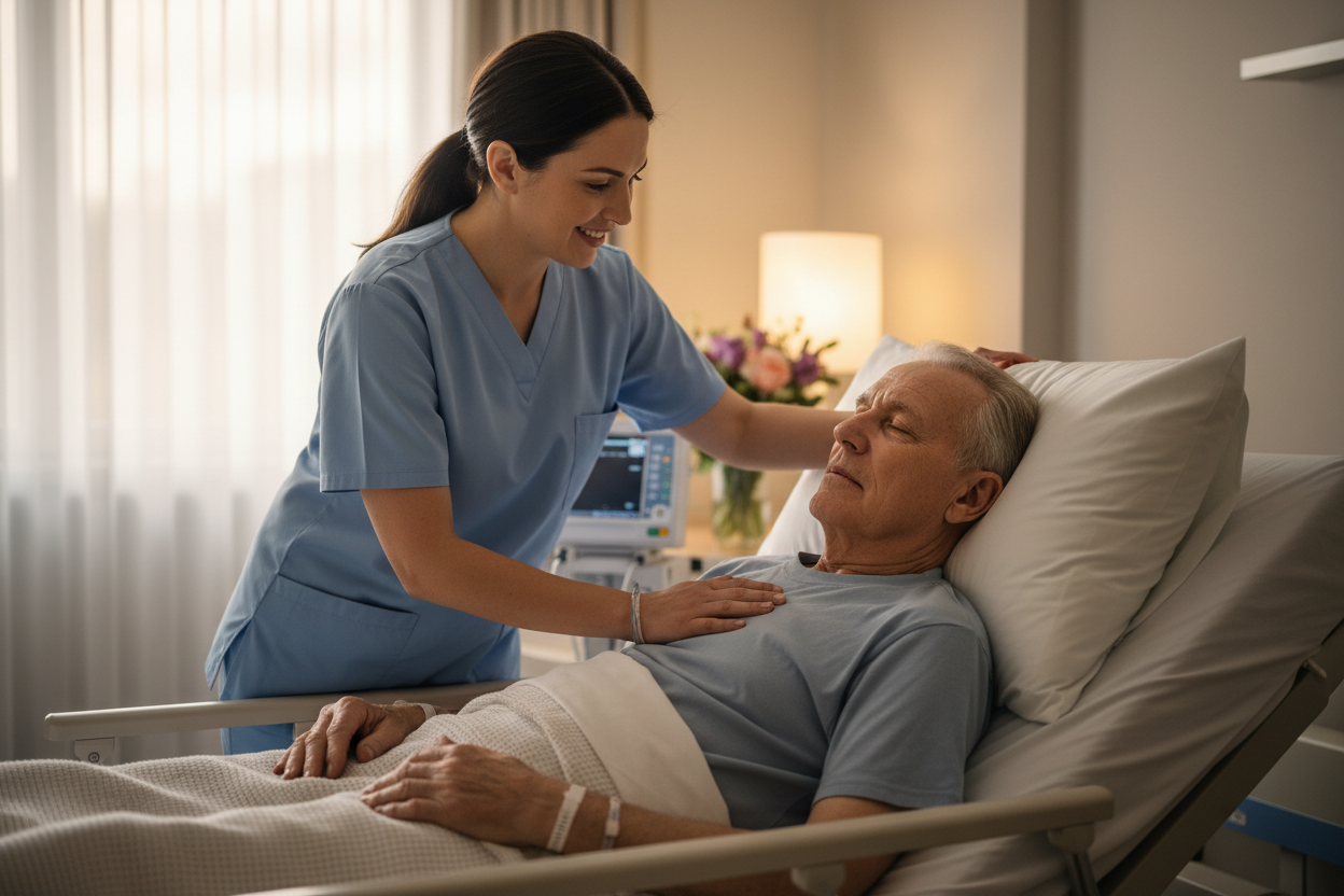 old sick man with nurse